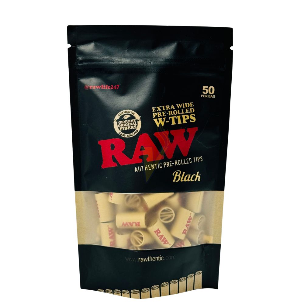 Raw Black 50ct Pre Rolled Tips Bag